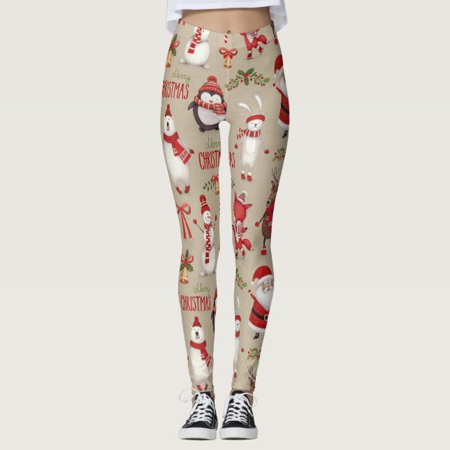 Merry Christmas Santa And Friends Leggings (Front)