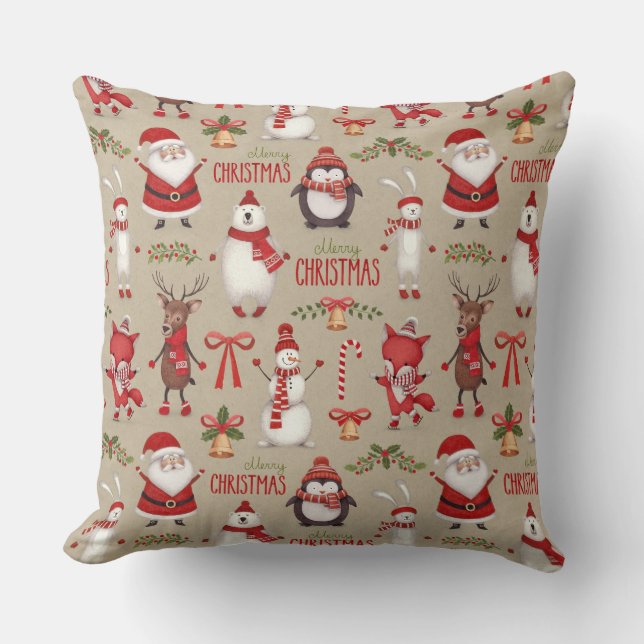Merry Christmas Santa And Friends Throw Pillow (Front)