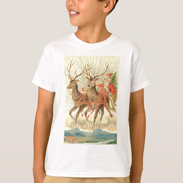 Merry Christmas (Santa and his Reindeer) T-Shirt (Front)