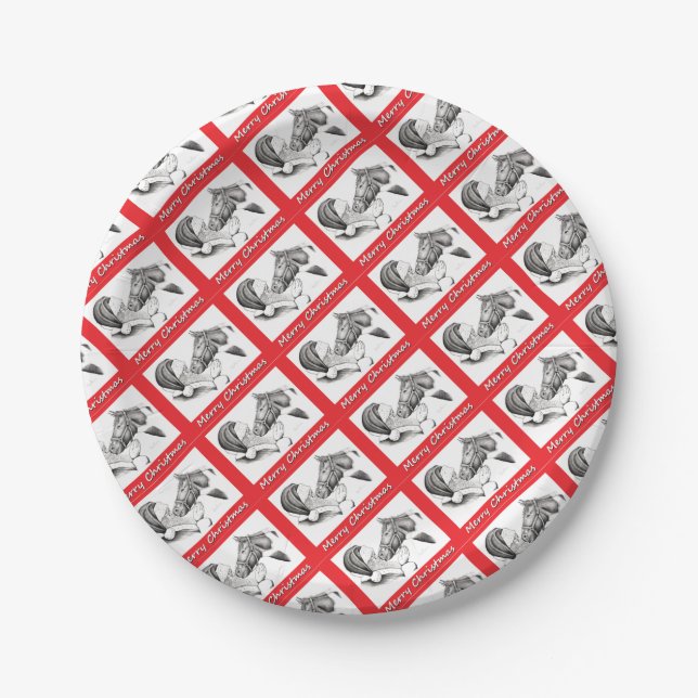 Merry Christmas Santa  and Horse Paper Plate (Front)