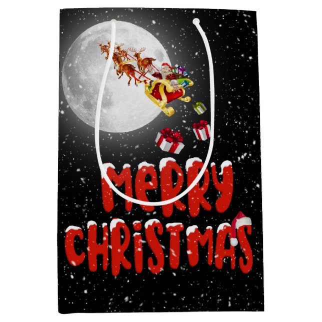 Merry Christmas Santa and Moon Medium Gift Bag (Front)