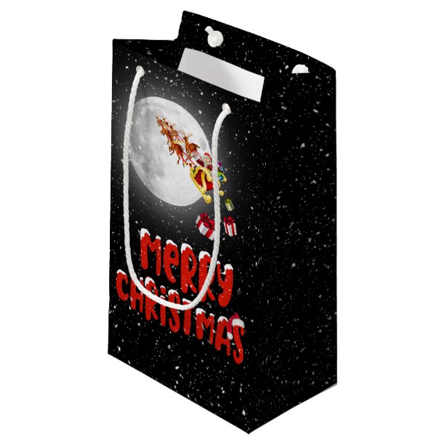 Merry Christmas Santa and Moon Small Gift Bag (Front Angled)