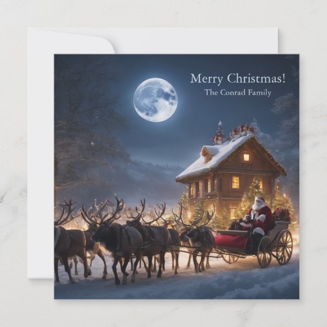 Merry Christmas Santa and Reindeer  Holiday Card (Front)