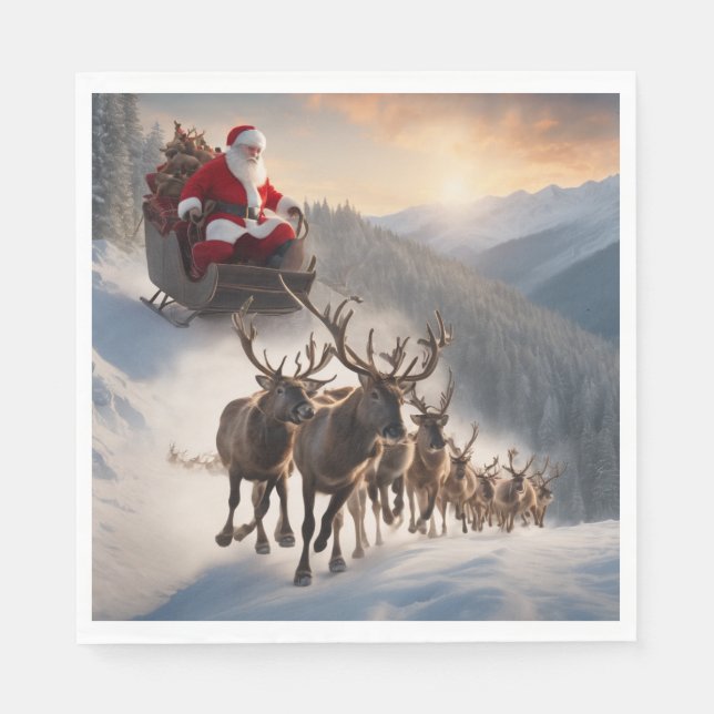 Merry Christmas Santa and Reindeer  Napkin (Front)