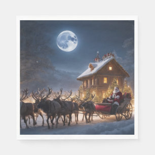 Merry Christmas Santa and Reindeer  Napkin