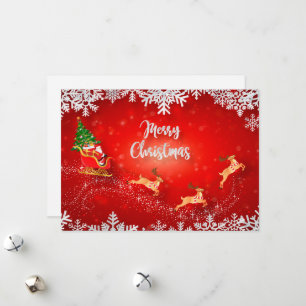 Merry Christmas Santa and Sleigh Holiday Card