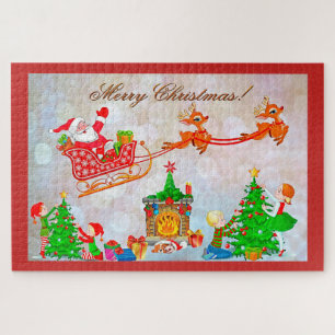 Merry Christmas Santa and Sleigh Jigsaw Puzzle