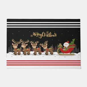 Merry Christmas Santa and Sleigh with Reindeer Doormat