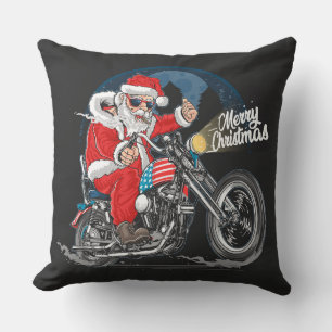Merry Christmas Santa Biker Throw Pillow