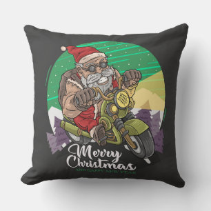 Merry Christmas Santa Biker Throw Pillow