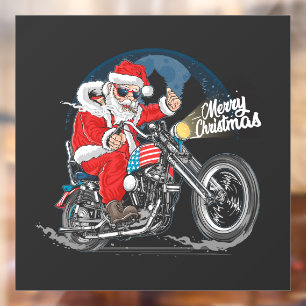 Merry Christmas Santa Biker Window Cling