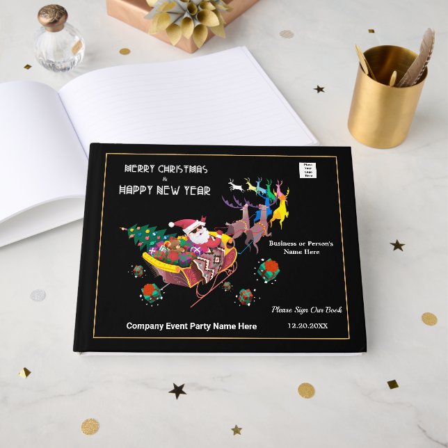 Merry Christmas Santa Businesses Logo Personalize  Guest Book (Front Open)