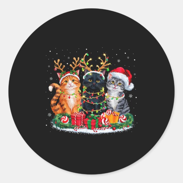 Merry Christmas Santa Cat Light Gorgeous Reindeer  Classic Round Sticker (Front)