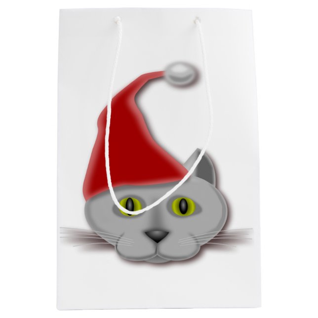 "MERRY CHRISTMAS" SANTA CAT MEDIUM GIFT BAG (Front)