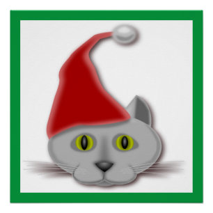 "MERRY CHRISTMAS" SANTA CAT POSTER