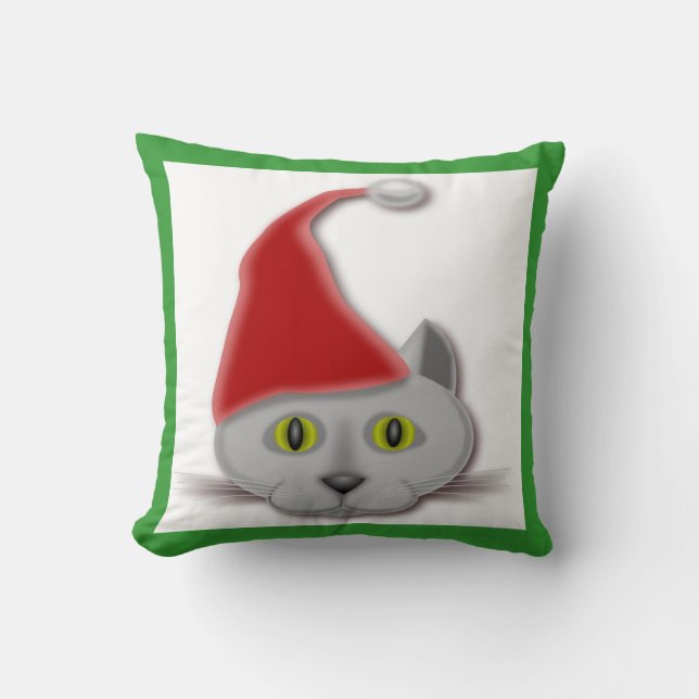 "MERRY CHRISTMAS" SANTA CAT THROW PILLOW (Front)