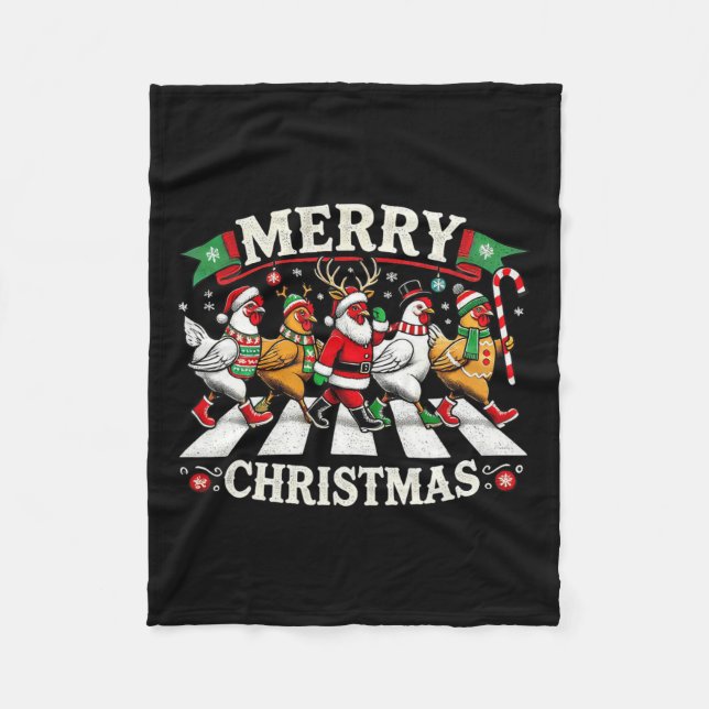 Merry Christmas Santa Chickens Lover Funny Farm An Fleece Blanket (Front)
