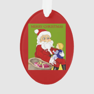 Merry Christmas Santa & Child ornament oval
