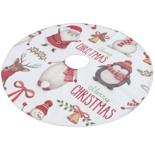 Merry Christmas Santa Claus And Friends Fleece Tree Skirt