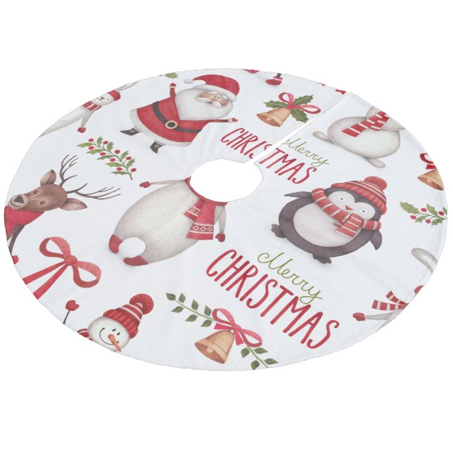Merry Christmas Santa Claus And Friends Fleece Tree Skirt (Angled)