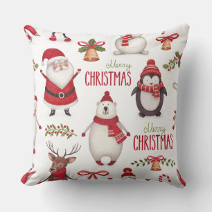 Merry Christmas Santa Claus And Friends Throw Pillow