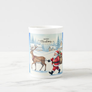 Merry Christmas, Santa Claus and Gift of Love, Bone China Mug