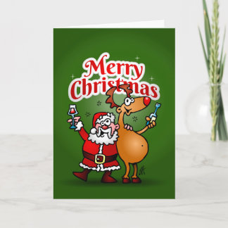 Merry Christmas - Santa Claus and his Reindeer Holiday Card