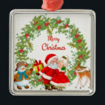Merry Christmas Santa Claus and Mrs. Claus Metal Ornament<br><div class="desc">Cute vintage Christmas illustration</div>