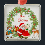 Merry Christmas Santa Claus and Mrs. Claus Metal Ornament<br><div class="desc">Cute vintage Christmas illustration</div>