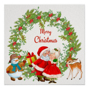 Merry Christmas Santa Claus and Mrs. Claus Poster