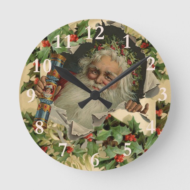 Merry Christmas Santa Claus Antique classic Round Clock (Front)