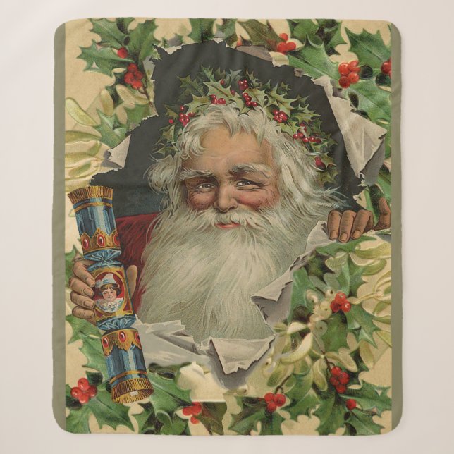 Merry Christmas Santa Claus Antique classic Sherpa Blanket (Front)