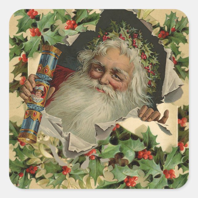 Merry Christmas Santa Claus Antique classic Square Sticker (Front)