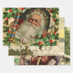 Merry Christmas Santa Claus Antique classic Wrapping Paper Sheet
