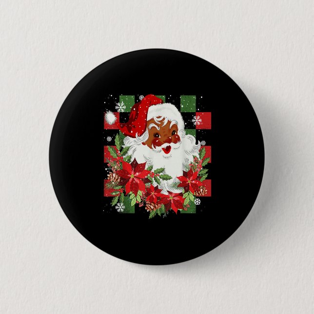 Merry Christmas Santa Claus Black Afro African Ame 2 Inch Round Button (Front)