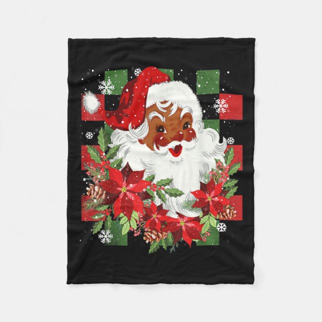 Merry Christmas Santa Claus Black Afro African Ame Fleece Blanket (Front)