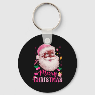 Merry Christmas Santa Claus Black Afro African Ame Keychain