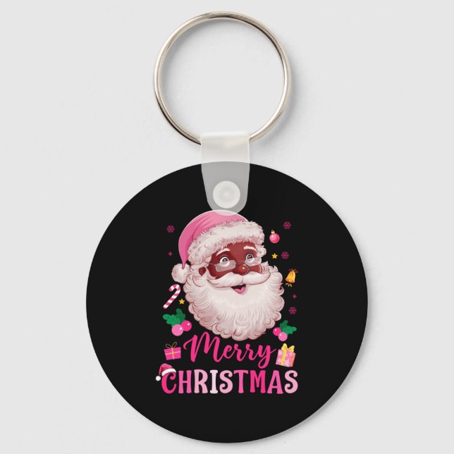 Merry Christmas Santa Claus Black Afro African Ame Keychain (Front)