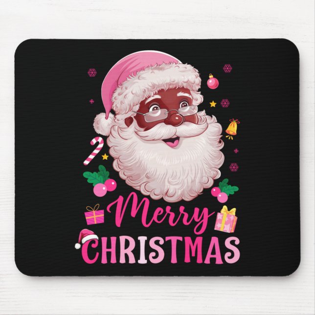 Merry Christmas Santa Claus Black Afro African Ame Mouse Pad (Front)