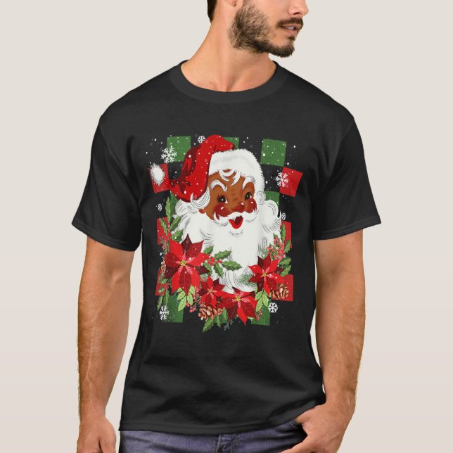 Merry Christmas Santa Claus Black Afro African Ame T-Shirt (Front)