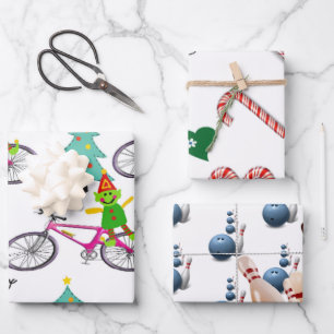 Merry Christmas Santa Claus Bowling Noel Snowman Wrapping Paper Sheet