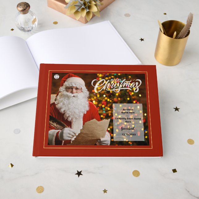  Merry Christmas Santa Claus Business Logo Custom Guest Book (Front Open)
