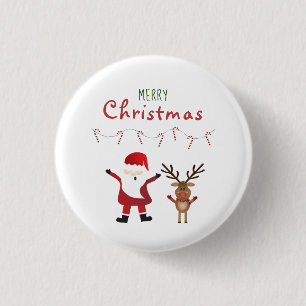 Merry Christmas Santa Claus Candy Canes 1 Inch Round Button