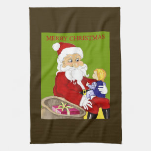 Merry Christmas Santa Claus & Child ktichen towel