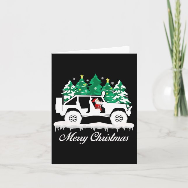 Merry Christmas Santa Claus Driving 4x4 Offroad Ve Card (Front)