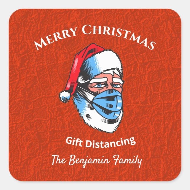 Merry Christmas Santa Claus Face Mask Square Sticker (Front)