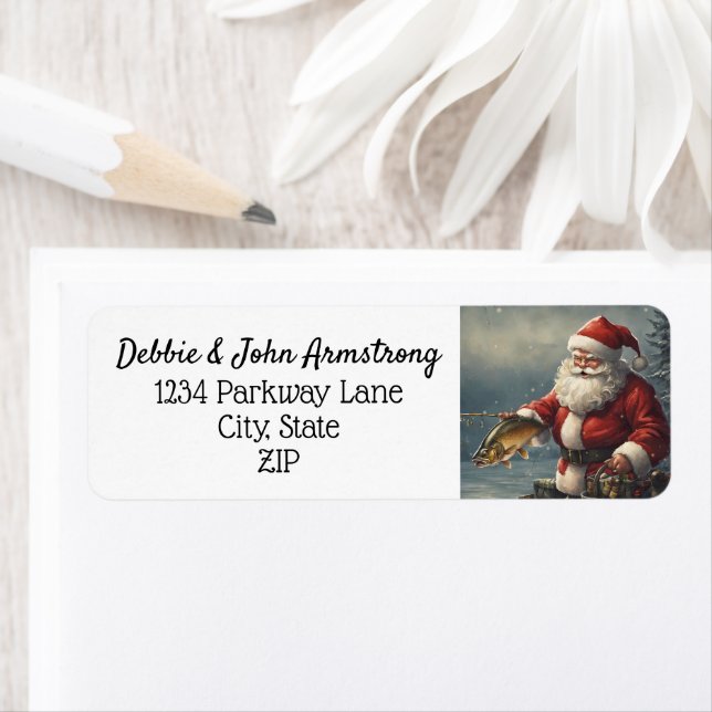 Merry Christmas Santa Claus Fishing Return Address (Insitu)
