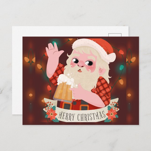 Merry Christmas Santa Claus  Holiday Postcard (Santa Claus holding a beer Merry Christmas postcard!)