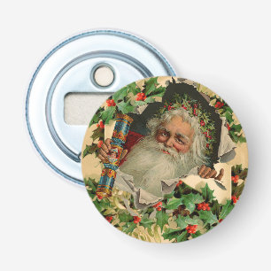 Merry Christmas Santa Claus Holly Bottle Opener
