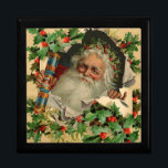 Merry Christmas Santa Claus Holly Gift Box<br><div class="desc">A classic vintage Santa Claus and Holly Christmas card with Santa popping out of the card. This Christmas illustration is based on an old fashioned Christmas card from the 1800s Victorian era,  with a classic santa smiling at us.</div>